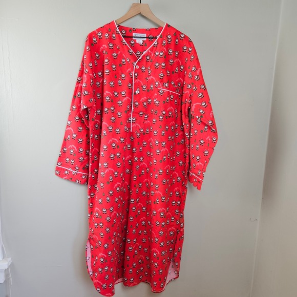 Oscar De La Renta Flannel Nightgown Sz L/XL Red Santa Chirstmas Holiday PJs